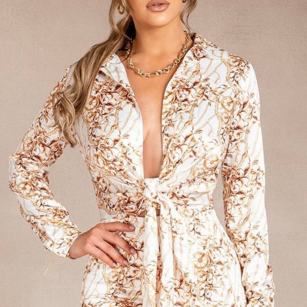 Meshki White and Gold Patterned Romper